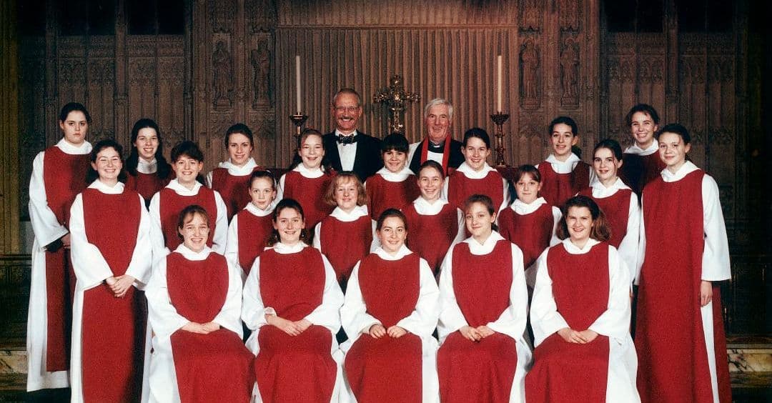 An old photo of the girls choir at Bristol Cathedral